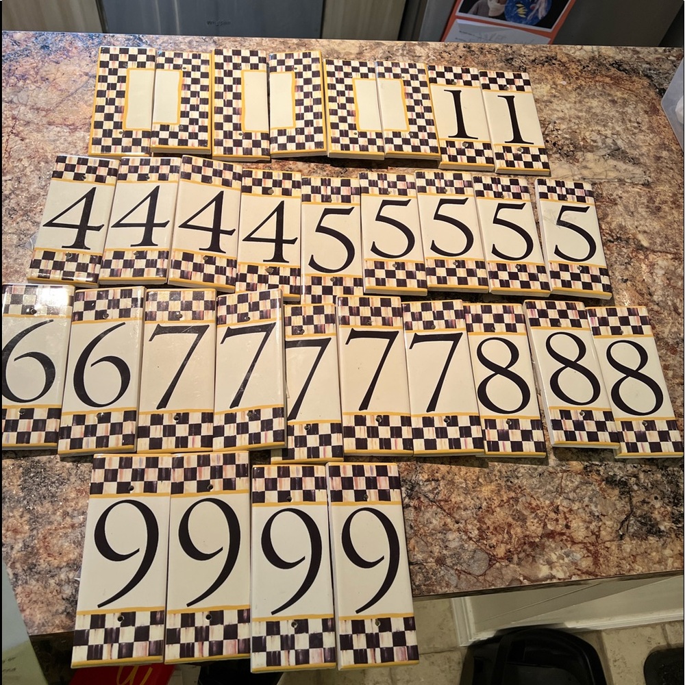 Mackenzie Childs Courtly Check ceramic house number - Picture 1 of 8